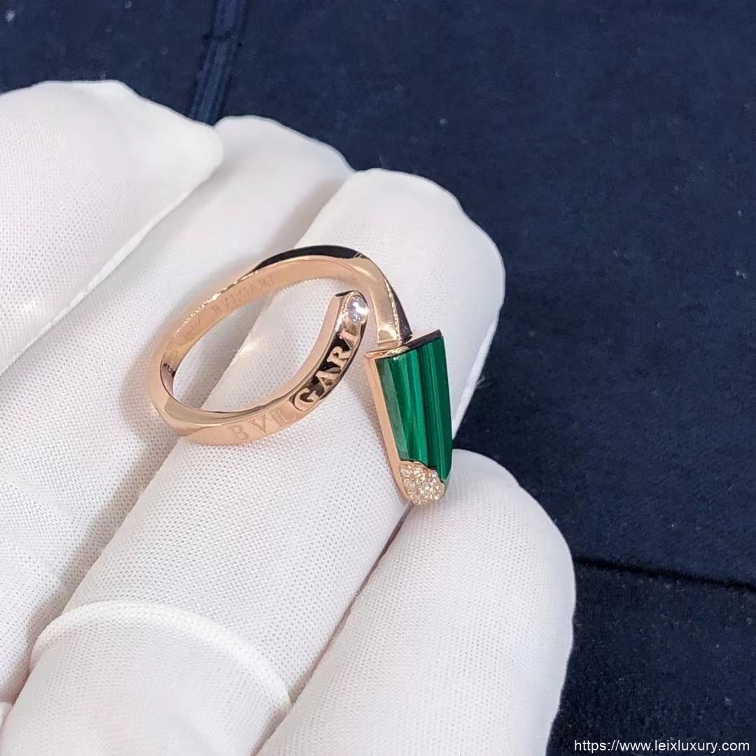 Nhẫn BVLGARI Gelati kim cương Malachite vàng hồng 18K