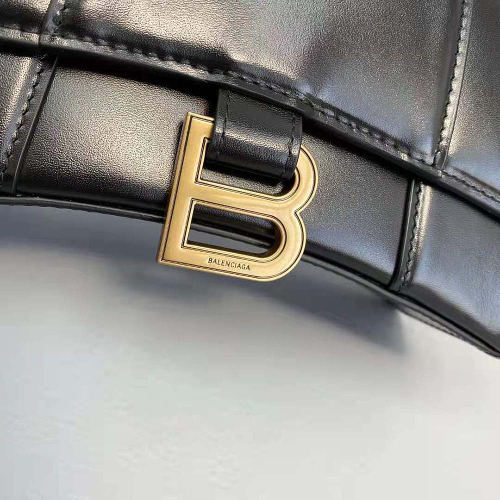 TÚI Balenciaga Hourglass Small Top Handle Bag in Black Shiny Box Calfskin