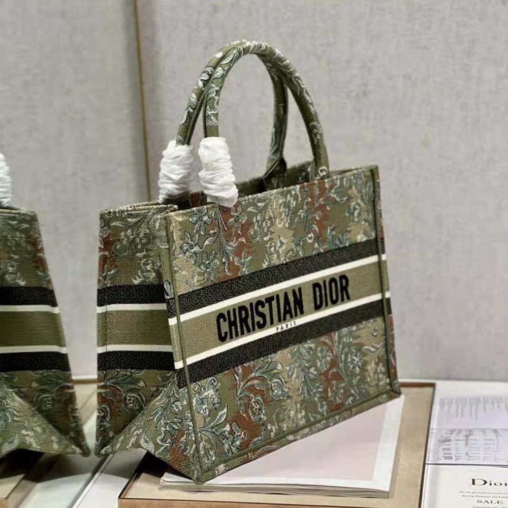 TÚI Christian Dior Book Tote Metallic Green Dior Brocart Embroidery