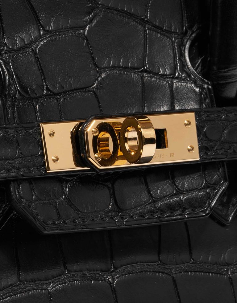 TÚI Hermès Birkin 25 Matte Alligator Black Gold Buckle khóa vàng