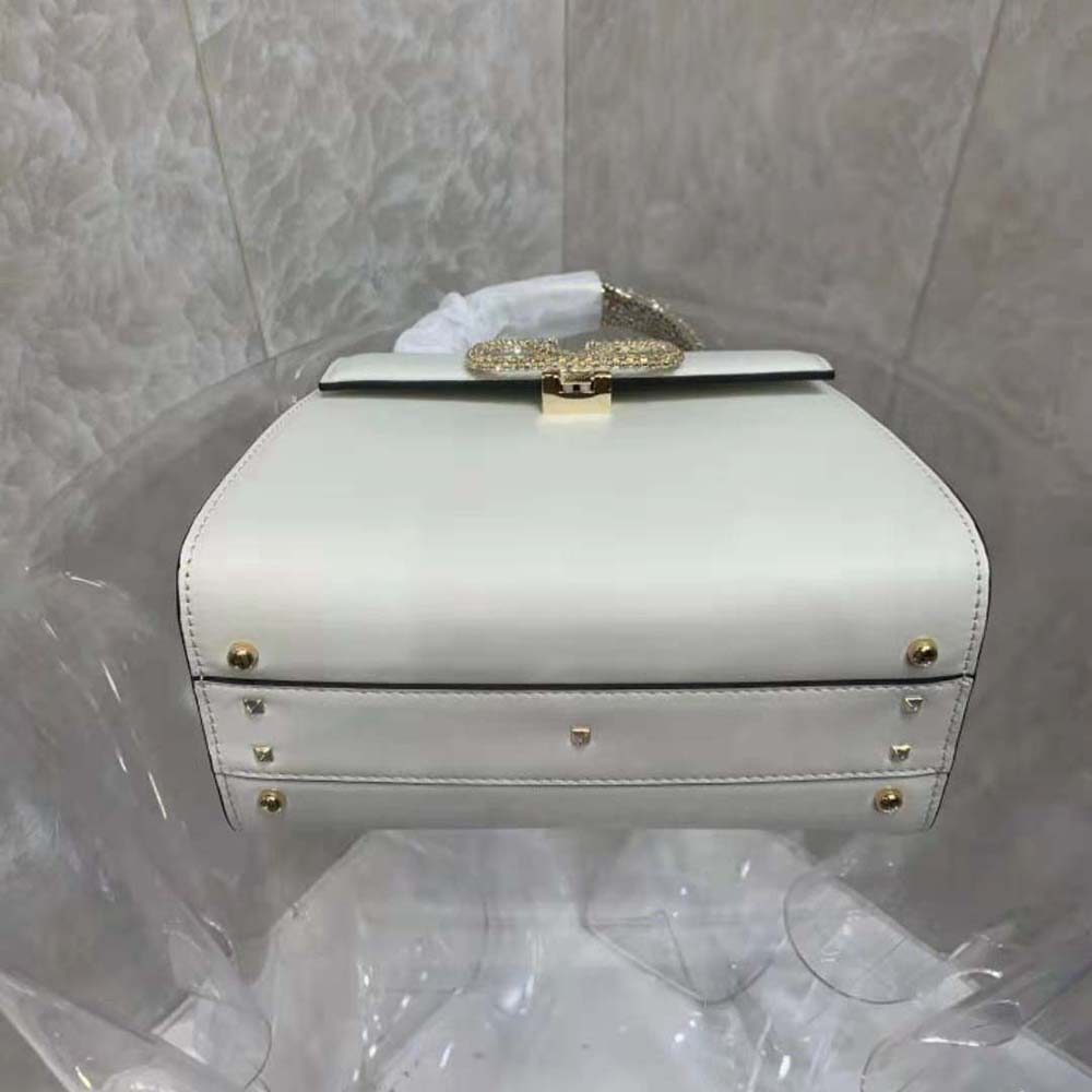 TÚI Valentino Women Small Vsling Calfskin Handbag with Jewel Handle-White