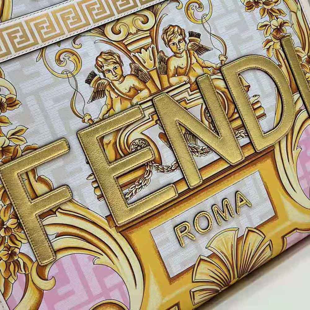 TÚI Fendi Women Sunshine Medium Fendace Printed White Leather Shopper