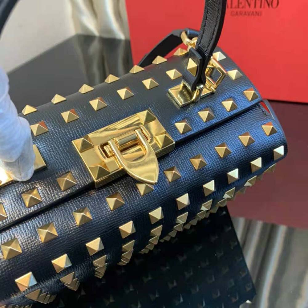 TÚI VALENTINO Rockstud Alcove Grainy Calfskin Box Bag-Black