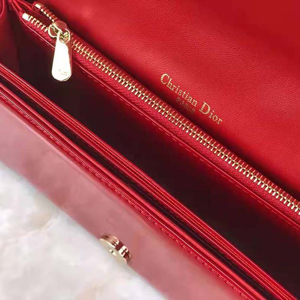 TÚI Dior Lady Dior Pouch Patent Cannage Calfskin-Red