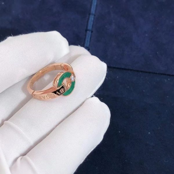 Nhẫn BVLGARI Openwork Malachite kim cương vàng hồng 18K