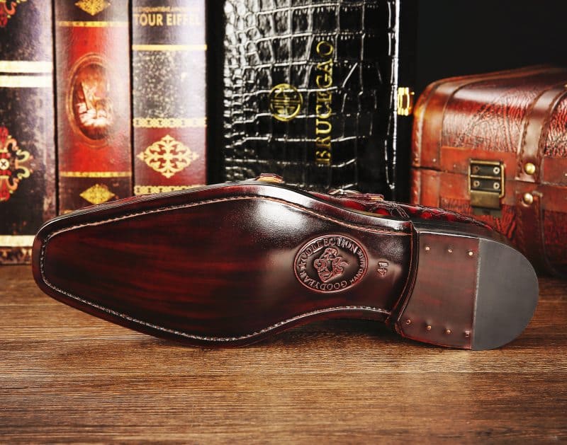 Giày da cá sấu khóa đôi Monk Strap Cap-Toe Dress thủ công