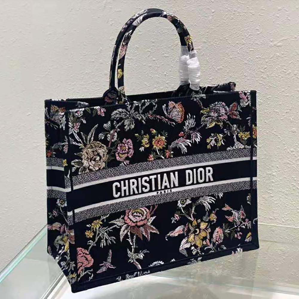 TÚI Christian Dior Book Tote Black Multicolor Dior Jardin Botanique Embroidery