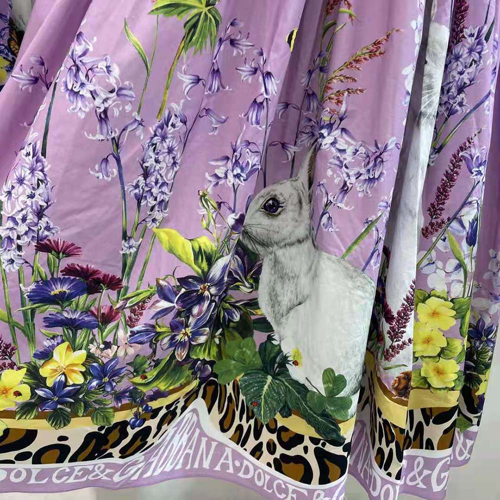VÁY Dolce Gabbana D&G Women Calf-Length Bustier Dress in Rabbit-Print Poplin