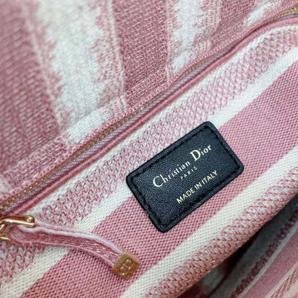 TÚI Dior Women Medium Lady D-lite Bag Pink D-Stripes Embroidery