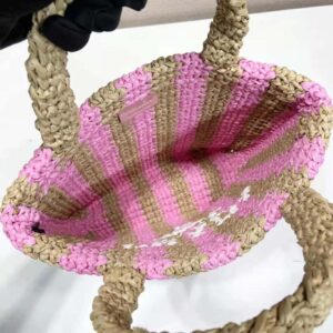 TÚI Prada Women Small Raffia Tote Bag with Embroidered Lettering Logo on the Front-Pink