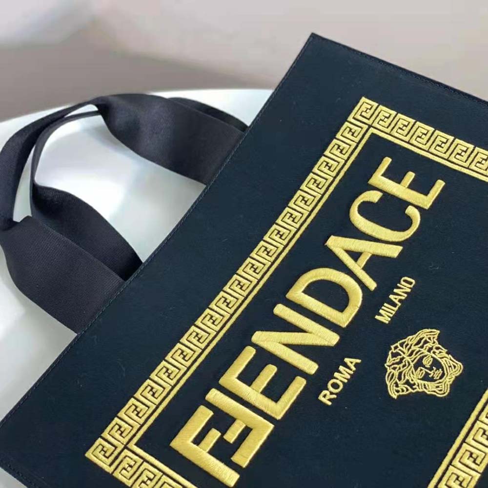 TÚI Versace Women Fendace Logo Medium Tote Bag-Black