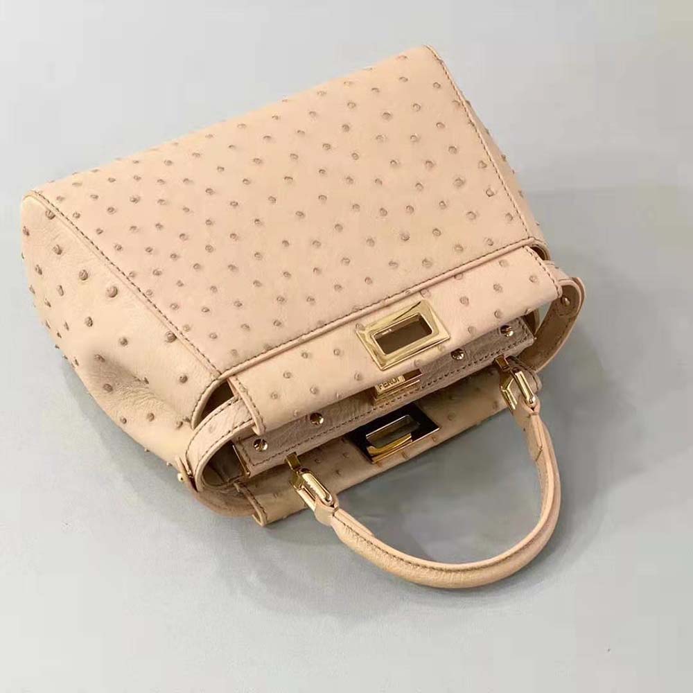 TÚI Fendi Women Peekaboo Iconic Mini Brown Ostrich Bag