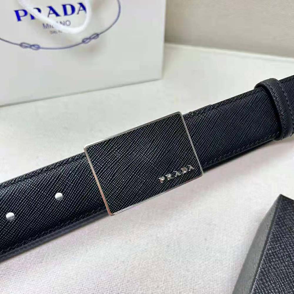 DÂY LƯNG Prada Men Saffiano Leather Belt with Metal Lettering Logo-Black