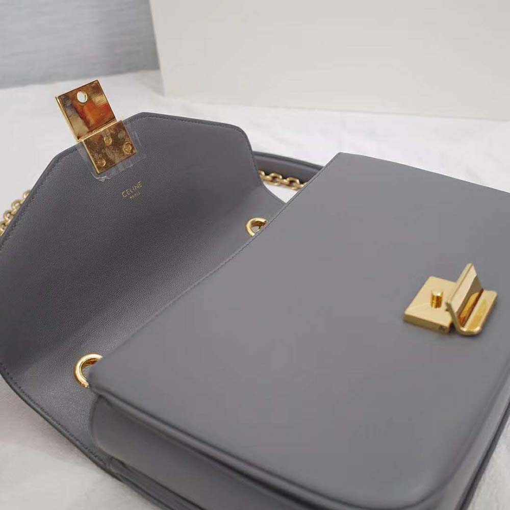 TÚI Celine Women Medium C Bag in Shiny Calfskin Leather-Grey