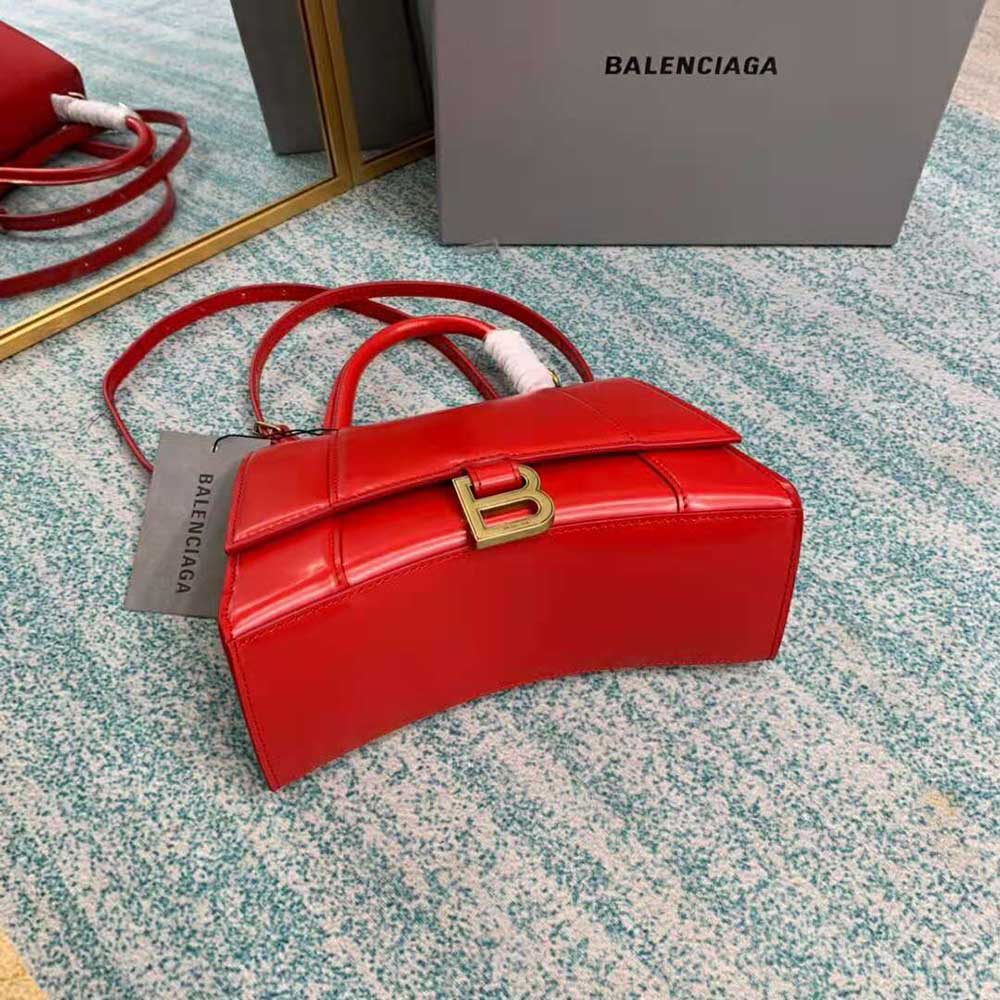 TÚI Balenciaga Hourglass Small Top Handle Bag in Shiny Box Calfskin-Red