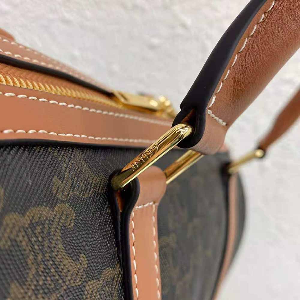 TÚI Celine Women Boston Bag in Triomphe Canvas-Brown