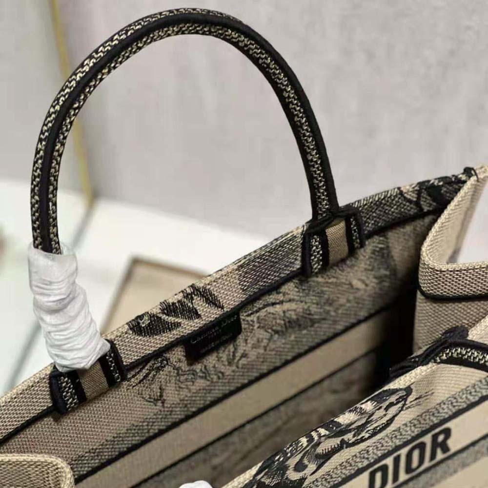 TÚI Christian Dior Book Tote Brown and Black Macro Toile de Jouy Tiger Embroidery