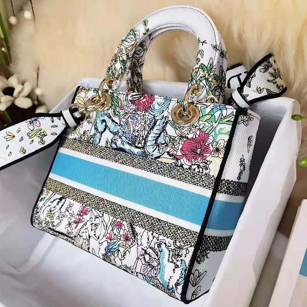 TÚI Dior Women Medium Lady D-Lite Bag Latte Multicolor D-Constellation Embroidery