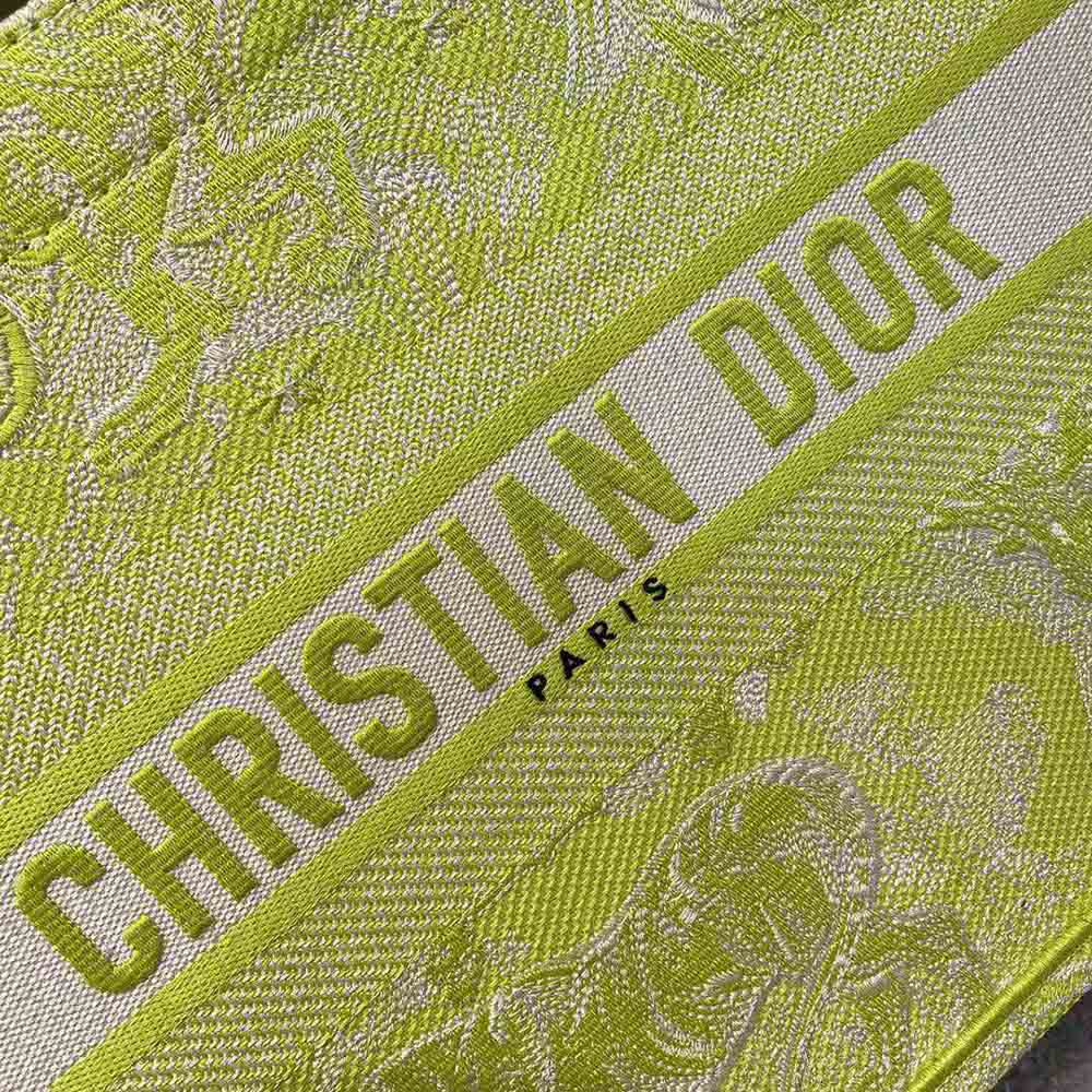 TÚI Dior Women Small Dior Book Tote Lime Toile de Jouy Reverse Embroidery