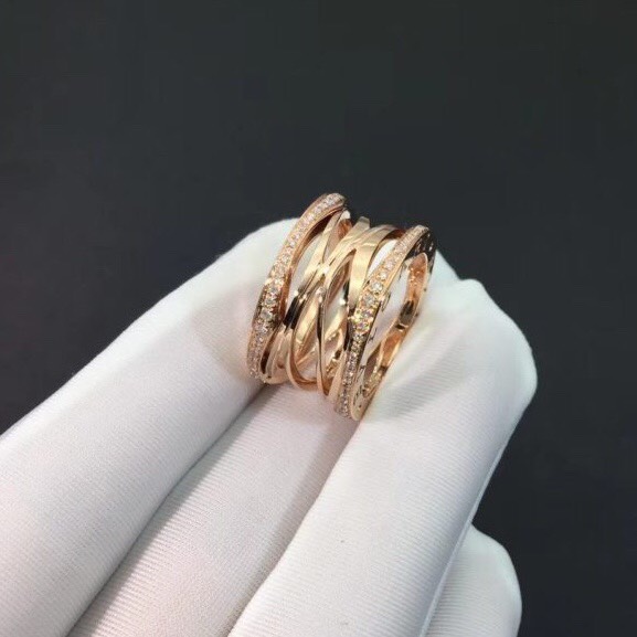 NHẪN BVLGARI FOUR RING WITH PAVE' DIAMOND ROSE GOLD 18K