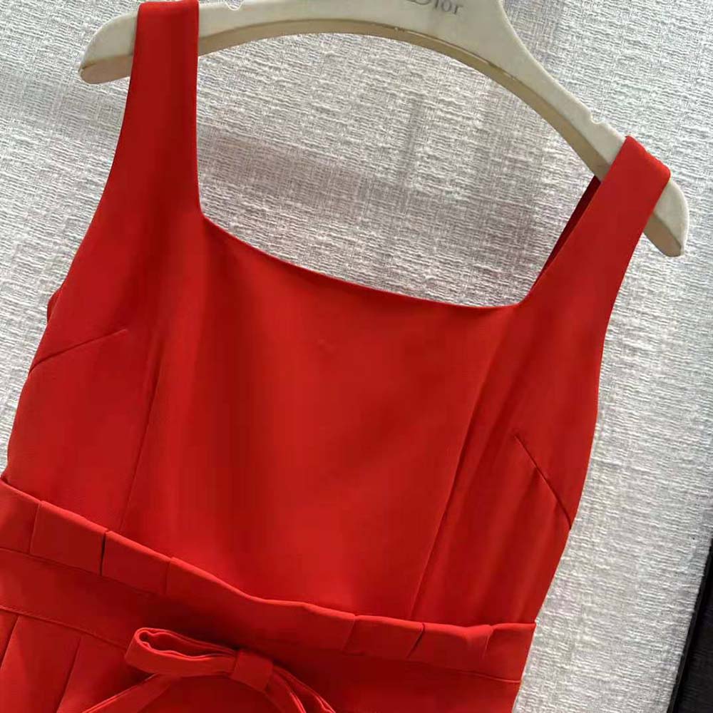 VÁY Dior Women Mid-Length Dress Red Wool and Silk Shantung