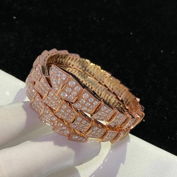 Vòng tay BVLGARI Serpenti Viper kim cương vàng hồng 18K
