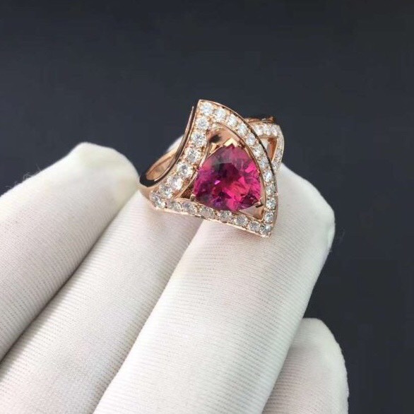 NHẪN BVLGARI DIVAS TOURMALINE DIAMOND RING ROSE GOLD 18K