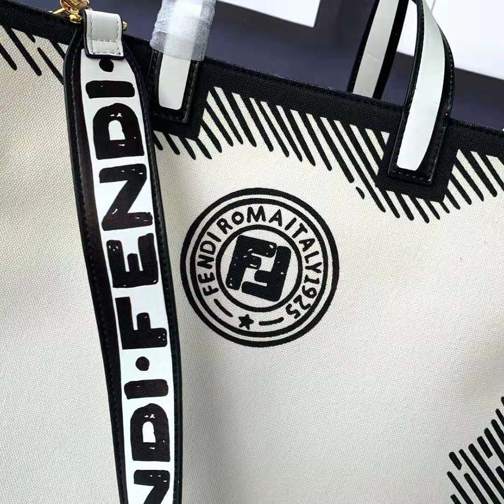 TÚI Fendi Shopper White Glazed Canvas Bag