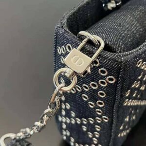TÚI Dior Women Lady D-Joy Bag Eyelet Blue Cannage Denim