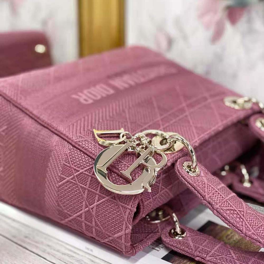 TÚI Dior Women Medium Lady D-lite Bag Mallow Rose Cannage Embroidery
