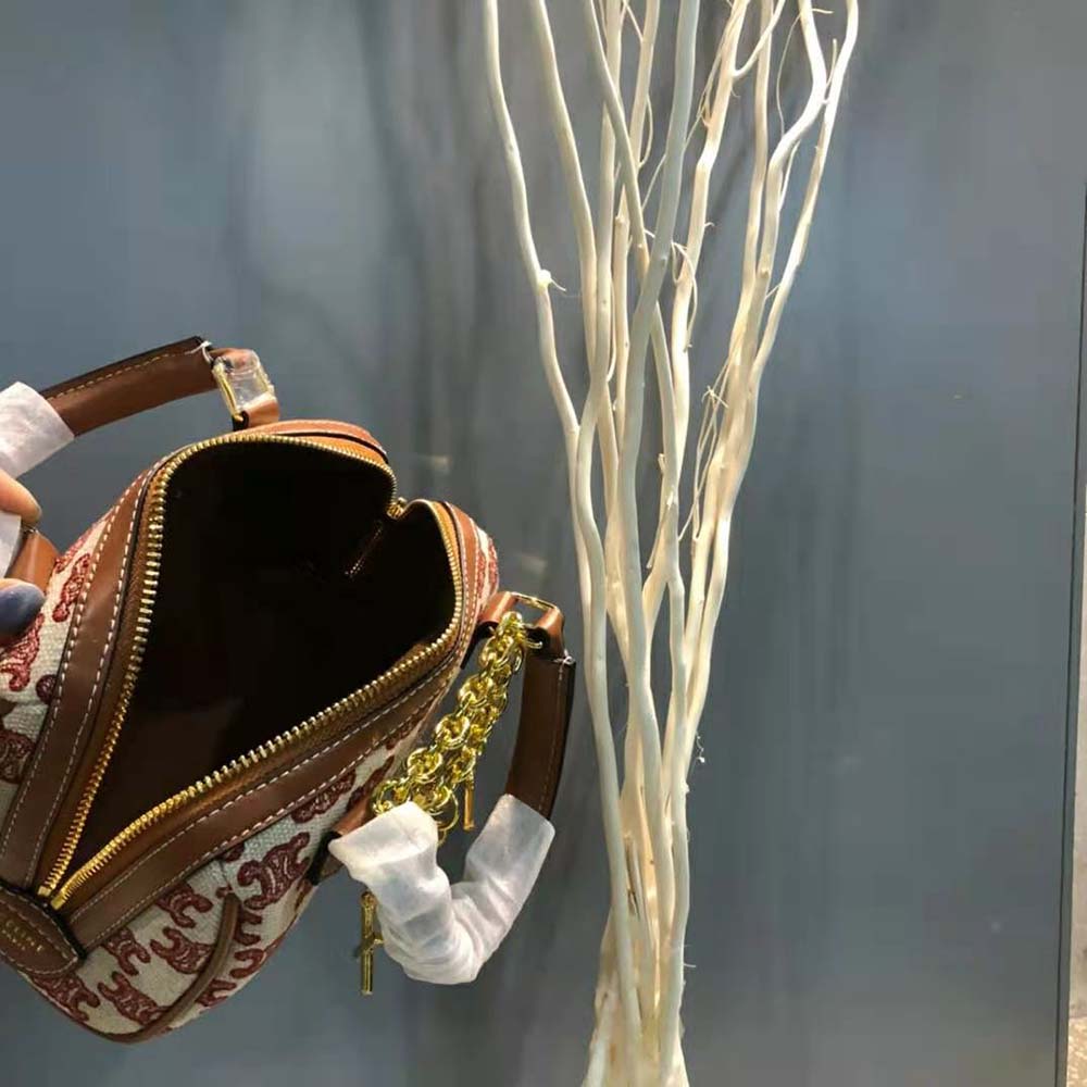 TÚI Celine Women Mini Boston Bag in Textile with Triomphe Embroidery