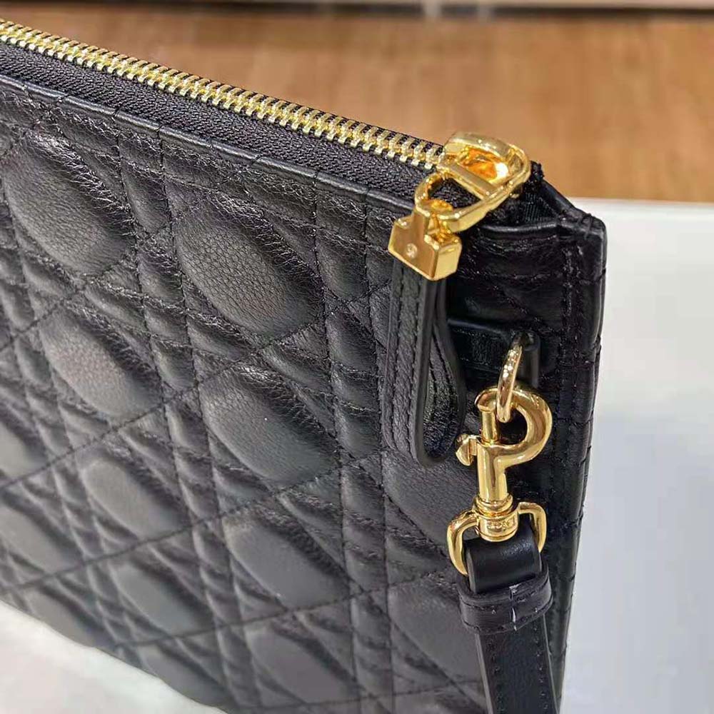 TÚI Dior Women Large Dior Caro Daily Pouch Cannage Calfskin-Black