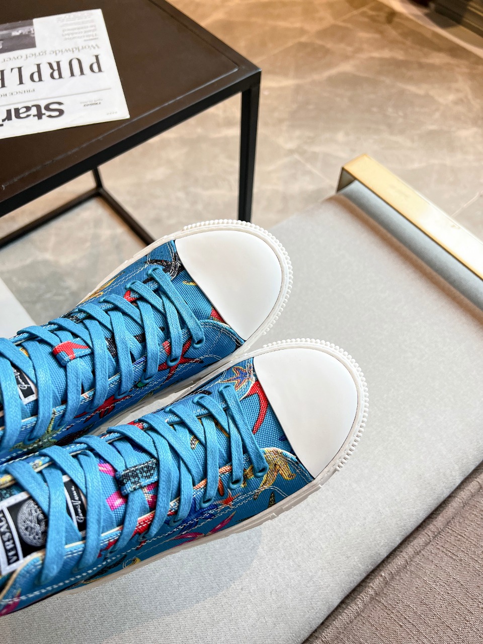 GIÀY VERSACE GRECA SNEAKERS HIGH TOP CANVAS OCEAN