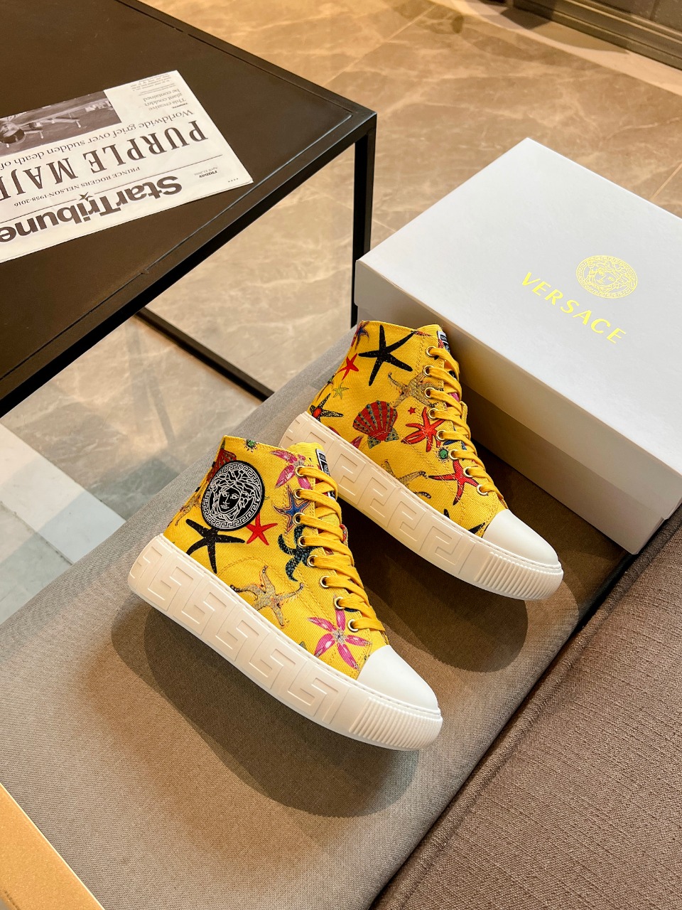 GIÀY VERSACE GRECA SNEAKERS HIGH TOP CANVAS OCEAN