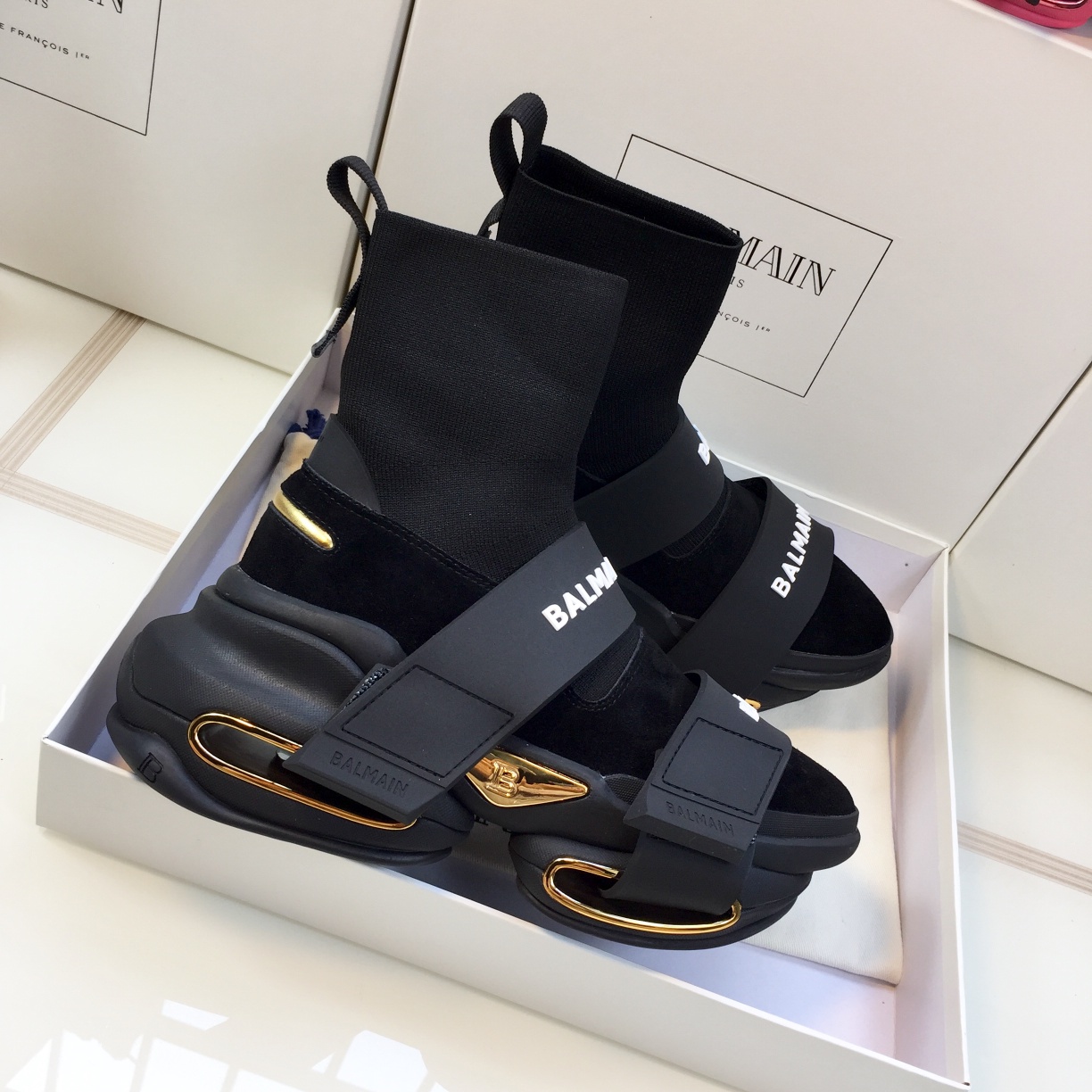GIÀY BALMAIN BLACK GOLD HIGH TOP SNEAKERS