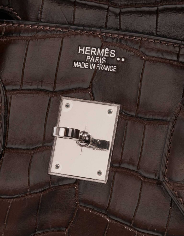 TÚI Hermès Birkin 35 Crocodile Niloticus Gris Elephant Brown Gold Buckle khóa trắng