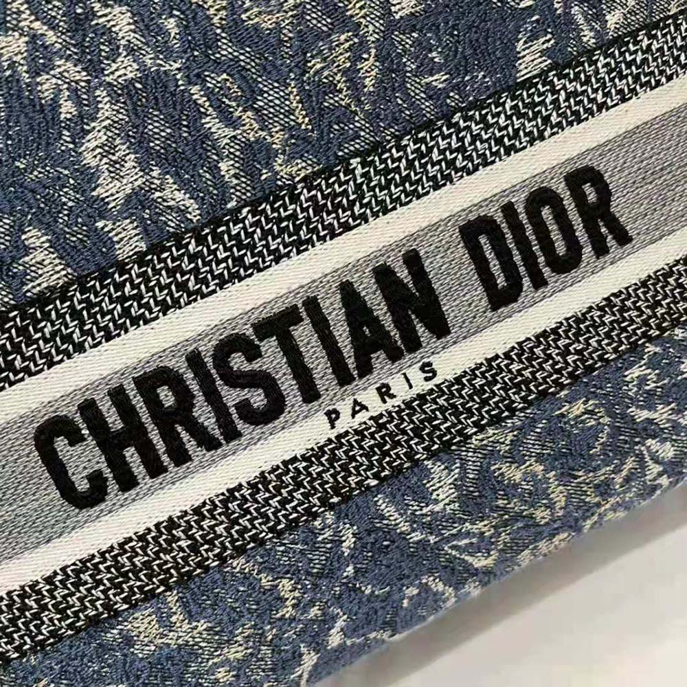 TÚI Christian Dior Lady D-Lite Bag Blue Dior Brocart Denim-Effect Embroidery