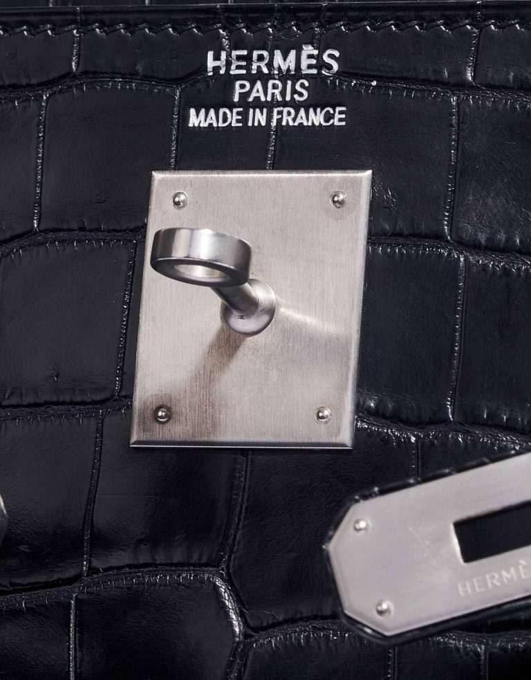 TÚI Hermès Kelly 35 Matte Niloticus Black Silver Buckle khóa trắng