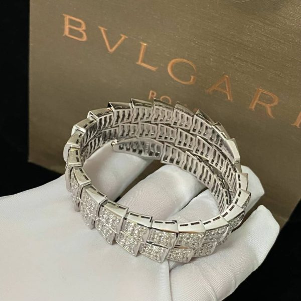 Vòng tay BVLGARI Serpenti Viper kim cương vàng trắng 18K
