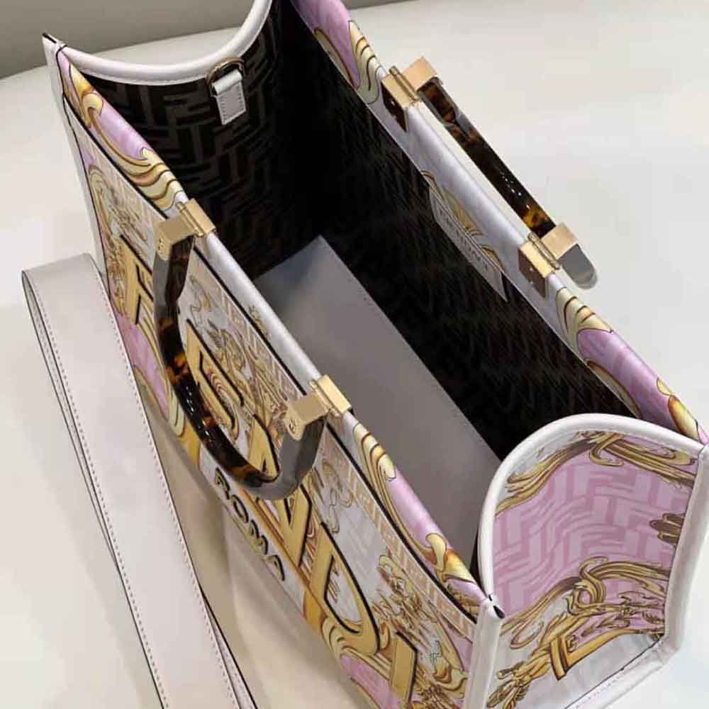 TÚI Fendi Women Sunshine Medium Fendace Printed White Leather Shopper