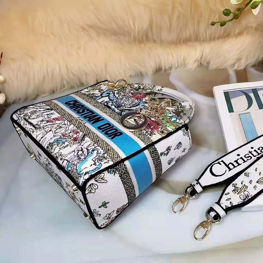 TÚI Dior Women Medium Lady D-Lite Bag Latte Multicolor D-Constellation Embroidery