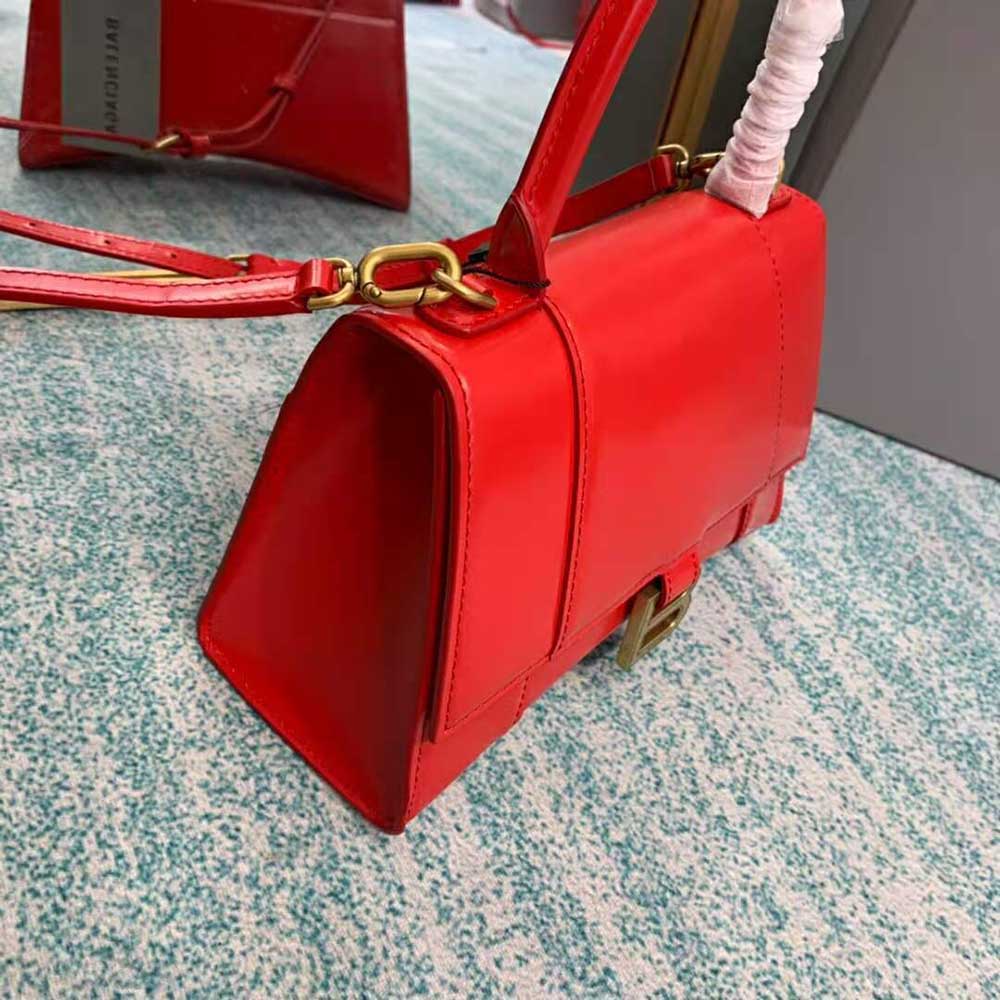 TÚI Balenciaga Hourglass Small Top Handle Bag in Shiny Box Calfskin-Red