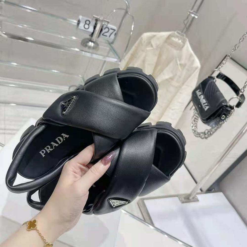 DÉP SANDAL Prada Women Monolith Padded Nappa Leather Sandals-Black