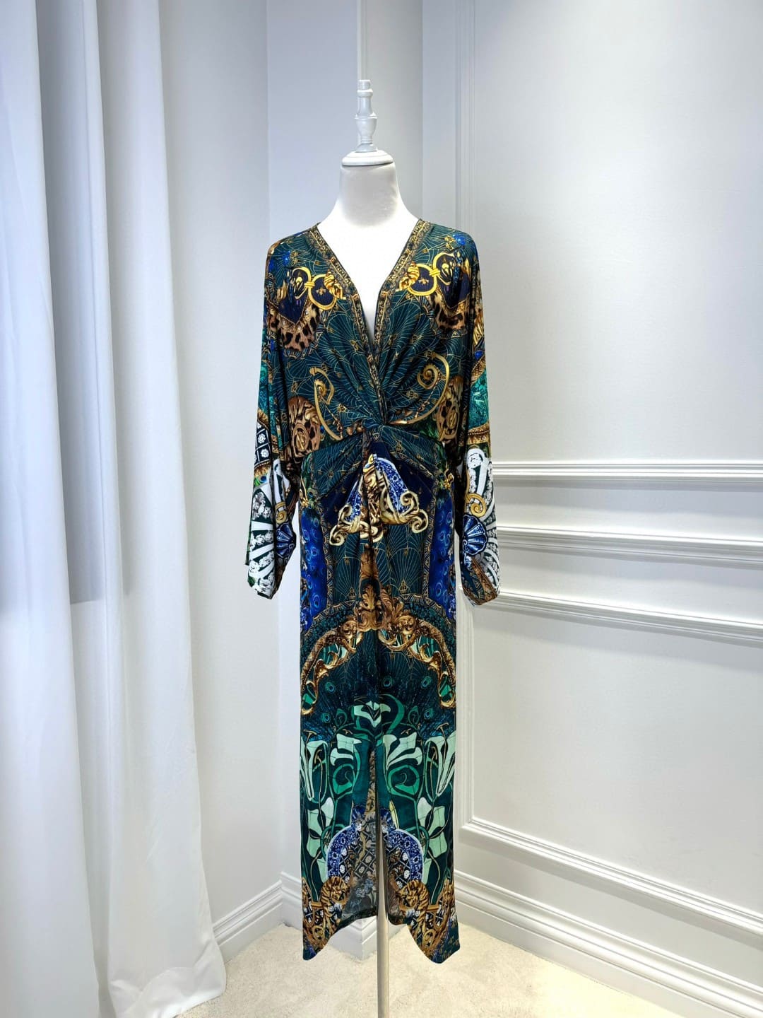 VÁY CAMILLA V NECK GREEN PEACOCK LONG DRESS High Classy