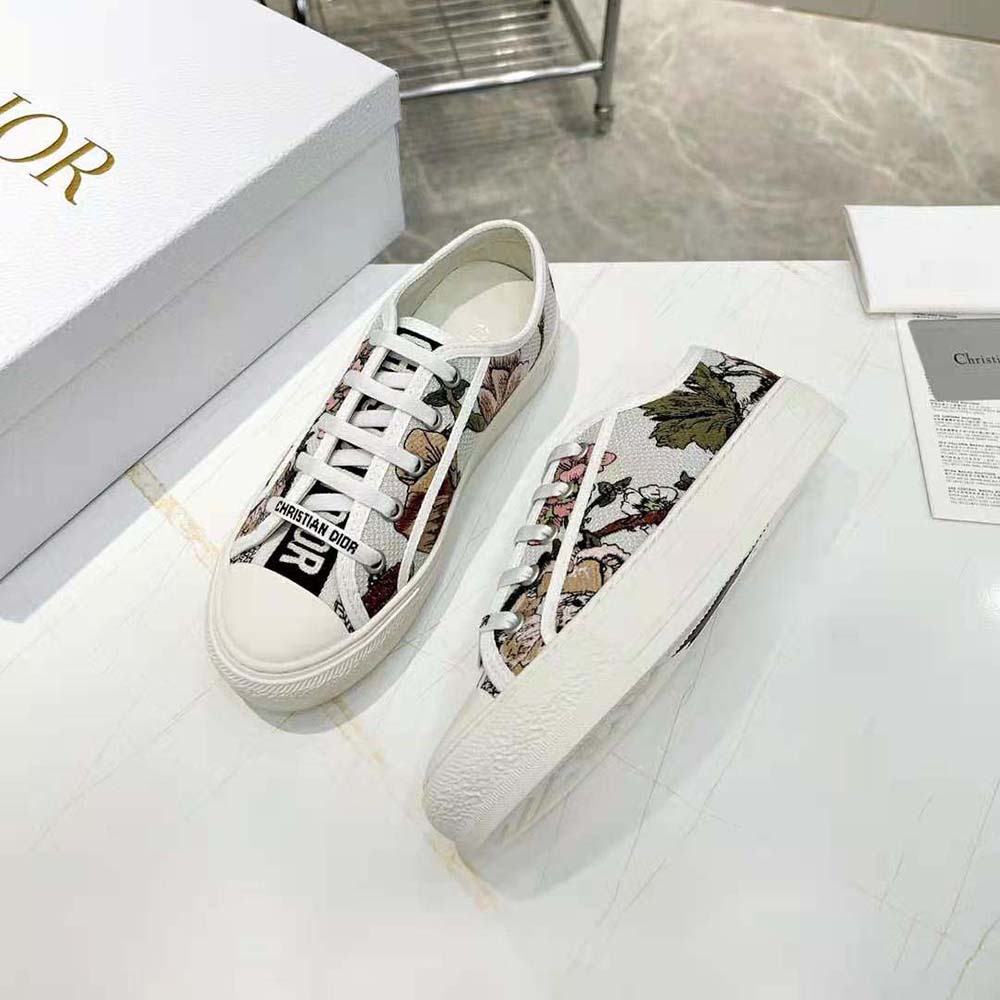 GIÀY Dior Women Walk’N’Dior Sneaker White Multicolor Cotton with Dior Jardin Botanique Embroidery