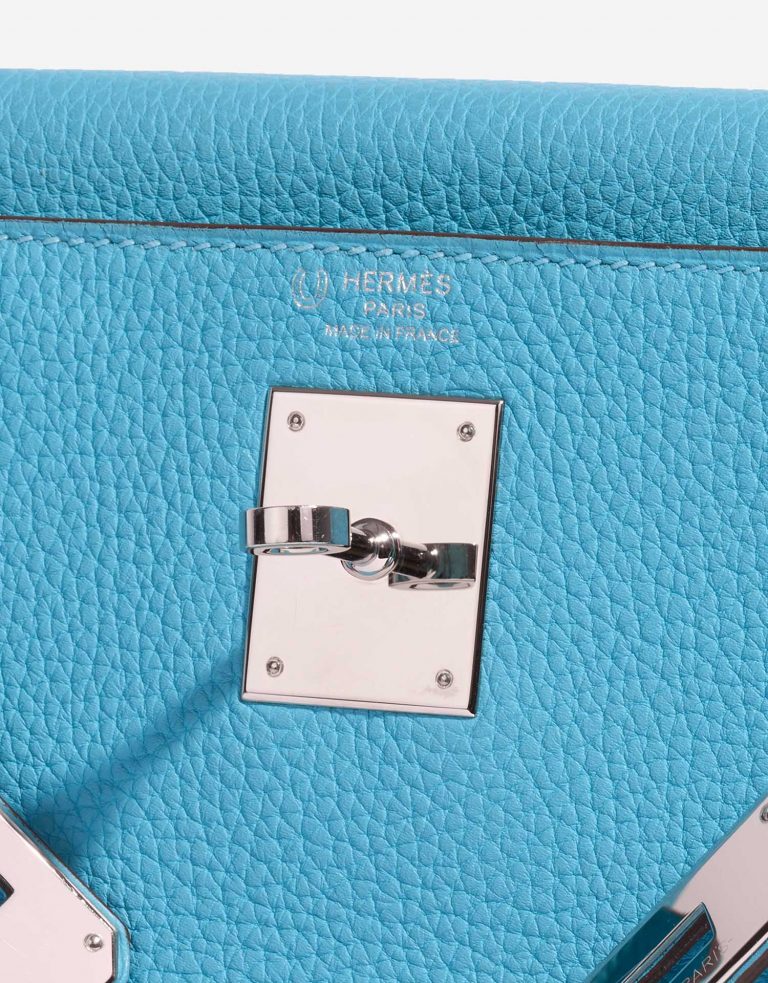 TÚI Hermès Kelly 28 Togo Blue du Nord Gris Perle Silver Buckle khóa trắng