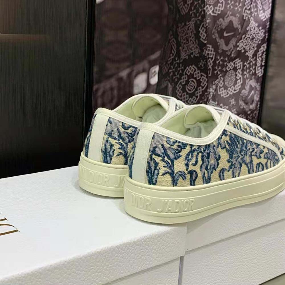 GIÀY Dior Women Walk’N’Dior Sneaker Duck Blue Dior Brocart Embroidered Cotton with Gold-Tone Metallic Thread