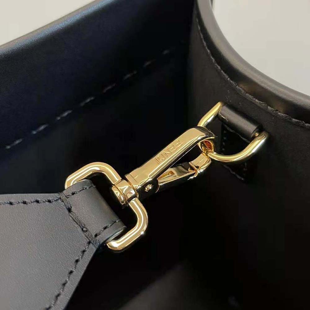 TÚI Fendi Women Sunshine Medium Fendace Printed Black Leather Logo Shopper