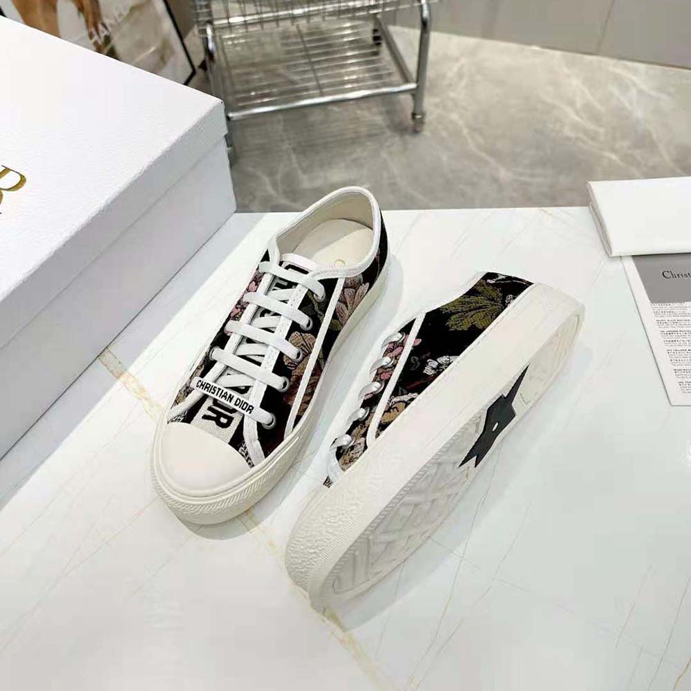 GIÀY Dior Women Walk’N’Dior Sneaker Black Multicolor Cotton with Dior Jardin Botanique Embroidery