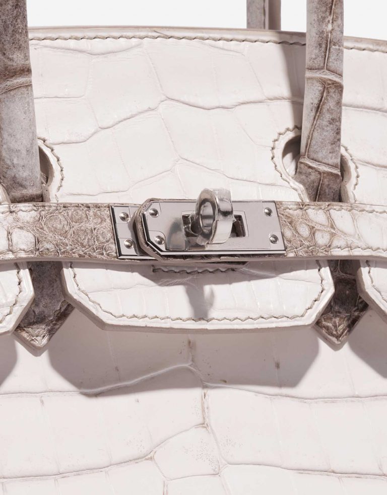 TÚI Hermès Birkin 25 Niloticus Crocodile Himalaya Blanc da cá sấu bạch tạng Himalayan Silver Buckle khóa trắng